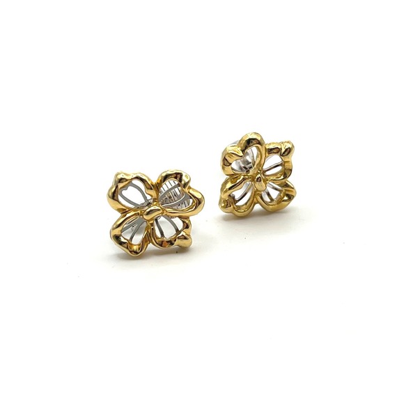 Avon Jewelry - Avon Vintage Two Tone Gold Silver Floral Clip On Earrings Open Petal Flower